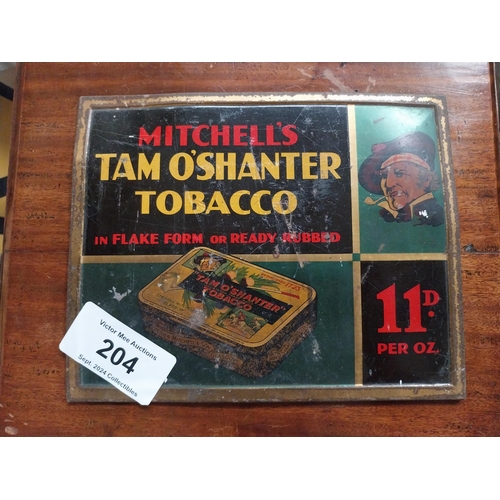 204 - Mitchell's Tam O' Shanter Tobacco tin plate advertising sign. {19cm H X 24cm W}.