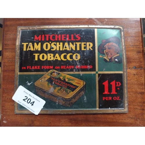 204 - Mitchell's Tam O' Shanter Tobacco tin plate advertising sign. {19cm H X 24cm W}.