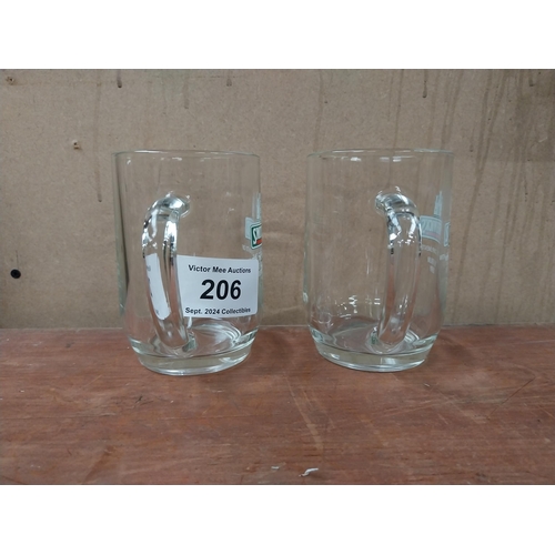 206 - Two Smithwick's glasses with the compliments of The Forum Derry {13 cm H x 13 cm W x 9 cm D].