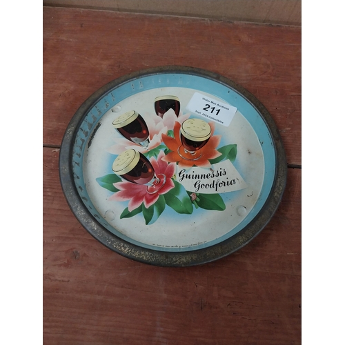 211 - Guinness is Good For you tin plate advertising drinks tray. {2 cm H x 27 cm Diam.}.