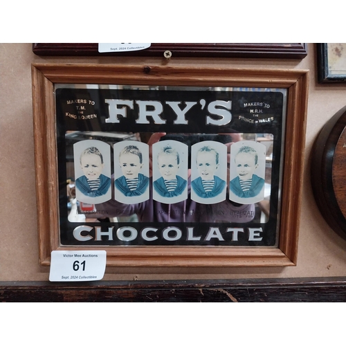 61 - Fry's Five Boys Chocolate framed advertisng mirror. {23 cm H x 30 cm W}