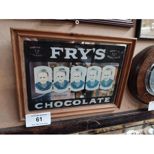 61 - Fry's Five Boys Chocolate framed advertisng mirror. {23 cm H x 30 cm W}