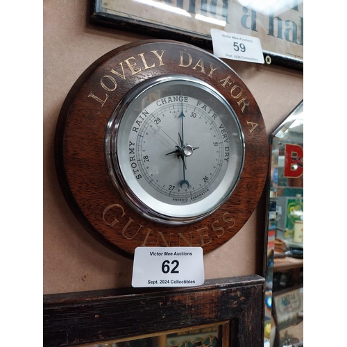 62 - Wooden Guinness advertising barometer. {20 cm Diam.}.