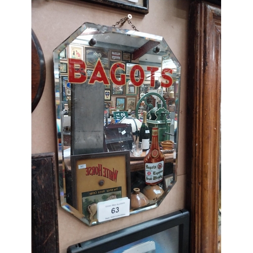 63 - Bagots Irish Whiskey advertising mirror. {25 cm H x 26 cm D}