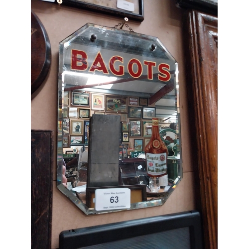 63 - Bagots Irish Whiskey advertising mirror. {25 cm H x 26 cm D}