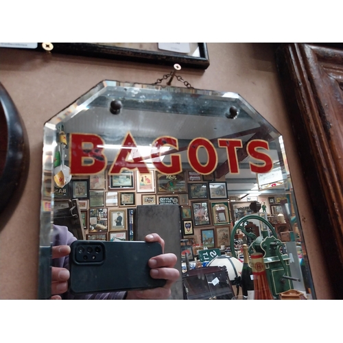 63 - Bagots Irish Whiskey advertising mirror. {25 cm H x 26 cm D}