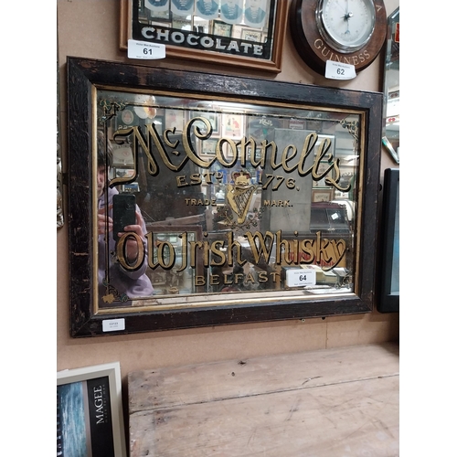 64 - McConnell's Old Irish Whisky Belfast framed advertising mirror. {43 cm H x 64 cm  W}.