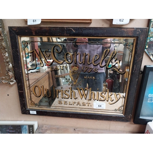 64 - McConnell's Old Irish Whisky Belfast framed advertising mirror. {43 cm H x 64 cm  W}.