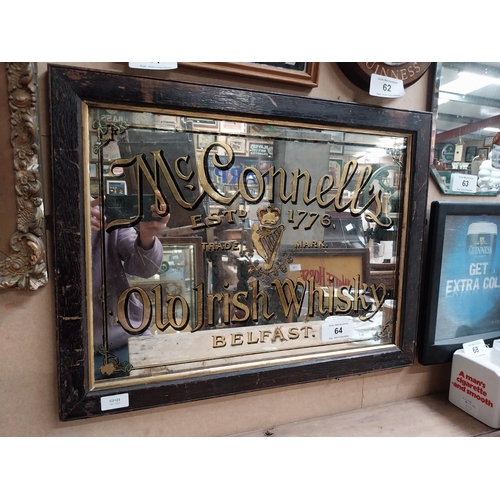 64 - McConnell's Old Irish Whisky Belfast framed advertising mirror. {43 cm H x 64 cm  W}.