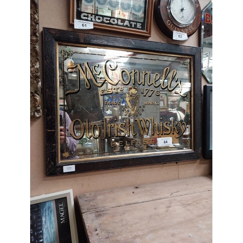 64 - McConnell's Old Irish Whisky Belfast framed advertising mirror. {43 cm H x 64 cm  W}.