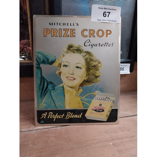 67 - Mitchell's Prize Crop cigarettes enamel advertising sign {24 cm H x 19 cm W}.