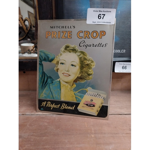 67 - Mitchell's Prize Crop cigarettes enamel advertising sign {24 cm H x 19 cm W}.