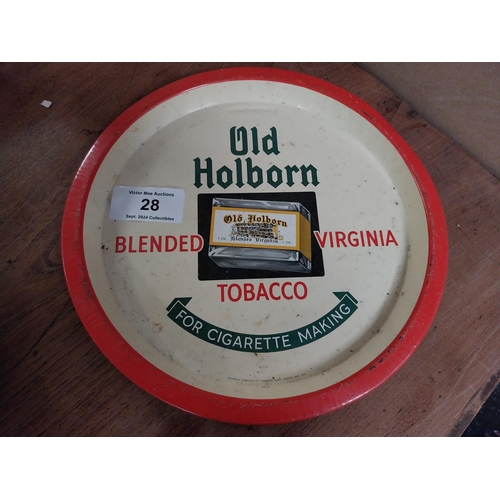 28 - Old Holborn Blended Virginia Tobacco tin plate drinks tray. {33 cm Diam.}.