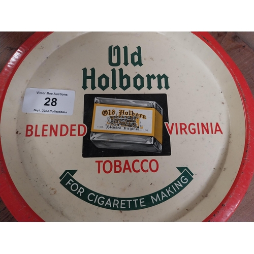 28 - Old Holborn Blended Virginia Tobacco tin plate drinks tray. {33 cm Diam.}.