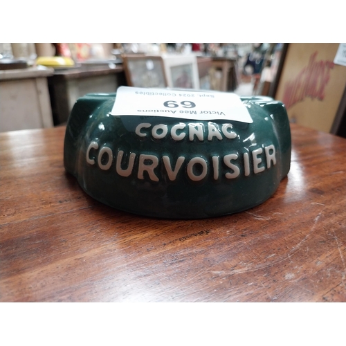 69 - Cognac Courvoisier ceramic ashtray. {5 cm H x 12 cm W x 13 cm D}.