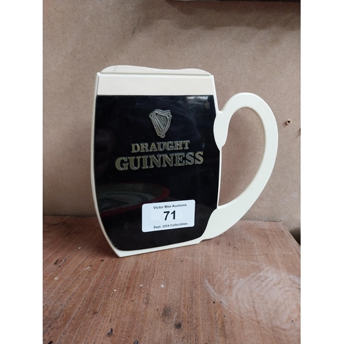 71 - Draught Guinness Plastic Tankard shelf sign. {21 cm H x 23 cm W}