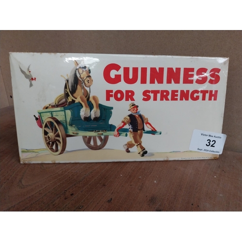 32 - Guinness for Strength celluloid counter sign. {17 cm H x 35 cm W x 5 cm D}.