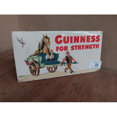 32 - Guinness for Strength celluloid counter sign. {17 cm H x 35 cm W x 5 cm D}.