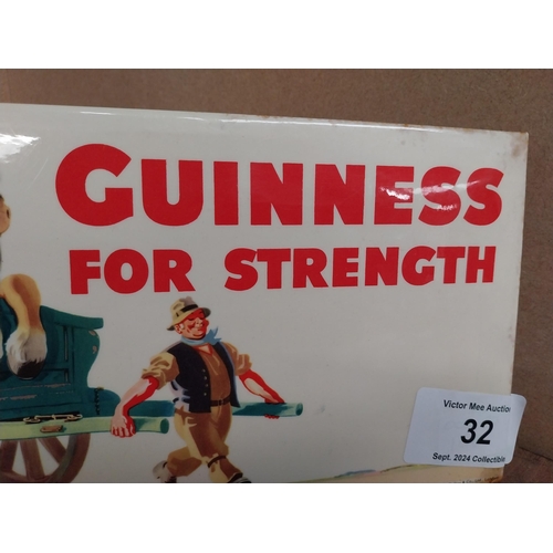 32 - Guinness for Strength celluloid counter sign. {17 cm H x 35 cm W x 5 cm D}.