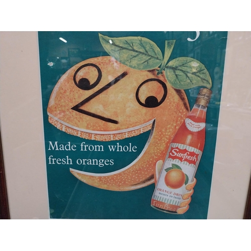 33 - Sunfresh Orange framed cardboard advertising showcard. {52 cm H x 36 cm D}