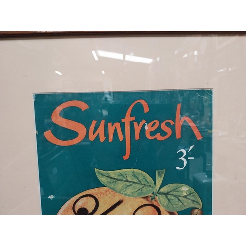 33 - Sunfresh Orange framed cardboard advertising showcard. {52 cm H x 36 cm D}