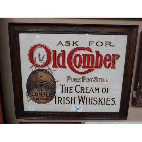 36 - Ask for Old Comber Cream of Irish Whiskey framed advertising print. {54 cm H x 66 cm W}.