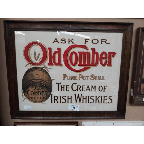 36 - Ask for Old Comber Cream of Irish Whiskey framed advertising print. {54 cm H x 66 cm W}.