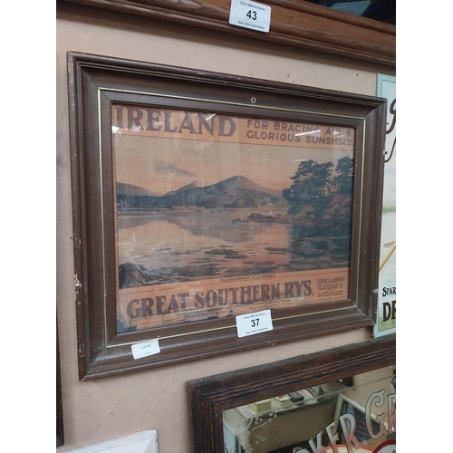 37 - Great Southern Railways Ireland framed adverising print. {42 cm H x 52 cm W}.