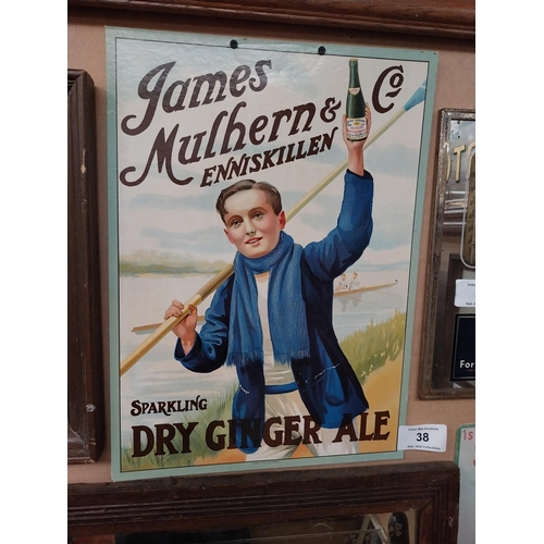 38 - James Mulhern Enniskillen advertising showcard. {51 cm H x 36 cm W}.