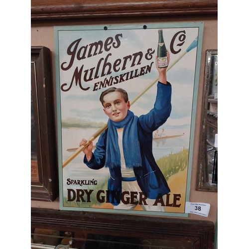 38 - James Mulhern Enniskillen advertising showcard. {51 cm H x 36 cm W}.