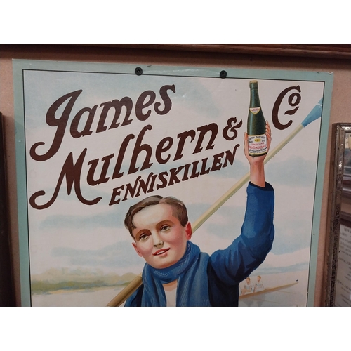 38 - James Mulhern Enniskillen advertising showcard. {51 cm H x 36 cm W}.