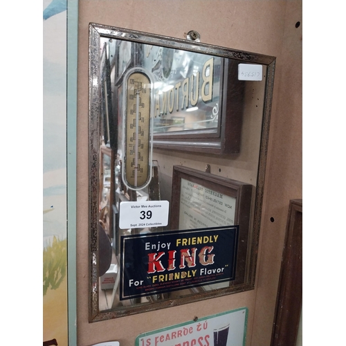 39 - Enjoy Friendly King for friendly flavor advertising mirror and barometer. {36 cm H x 26 cm W}.