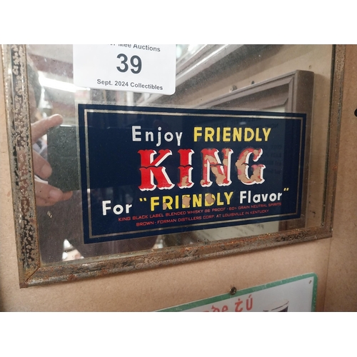 39 - Enjoy Friendly King for friendly flavor advertising mirror and barometer. {36 cm H x 26 cm W}.