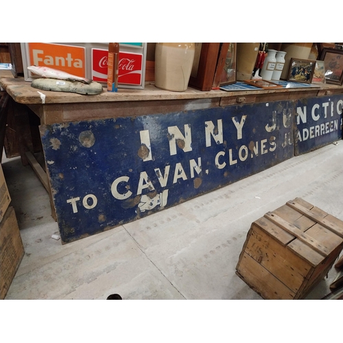 Enamel railway sign Inny Junction Cavan and Clones. {81 cm H x 244 cm W}.
