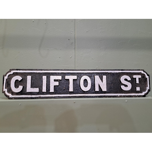 1245 - Victorian Cast iron Clifton st sign {H 18cm x W 90cm } - NOT AVAILABLE TO VIEW IN PERSON