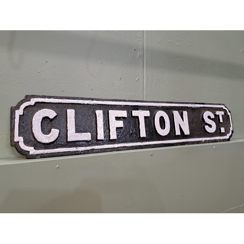 1245 - Victorian Cast iron Clifton st sign {H 18cm x W 90cm } - NOT AVAILABLE TO VIEW IN PERSON