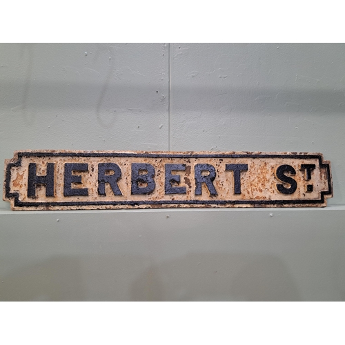 1250 - Victorian Cast iron Herbert St sign {H 18cm x W 101cm } - NOT AVAILABLE TO VIEW IN PERSON