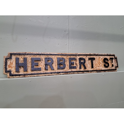 1250 - Victorian Cast iron Herbert St sign {H 18cm x W 101cm } - NOT AVAILABLE TO VIEW IN PERSON