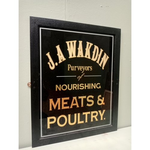 140 - J. A Wakdin purveyors of nourishing Meats and Poultry framed advertisement {H 58cm x W 47cm } - NOT ... 