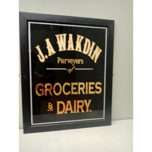 145 - J. A Wakdin purveyors of groceries and dairy framed advertisement {H 58cm x W 47cm } - NOT AVAILABLE... 