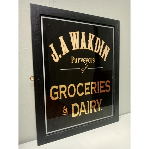 145 - J. A Wakdin purveyors of groceries and dairy framed advertisement {H 58cm x W 47cm } - NOT AVAILABLE... 