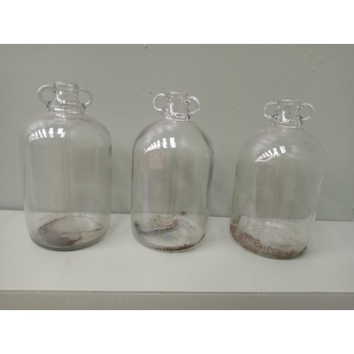 195 - Three glass demijohn jars {H 30cm x Dia 16cm } - NOT AVAILABLE TO VIEW IN PERSON