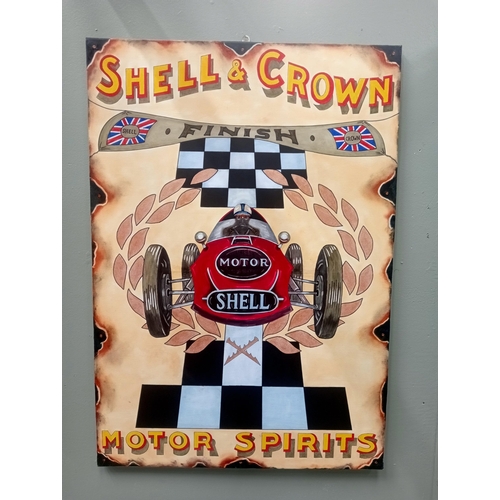 210 - Shell and crown motor spirits advertising oil on canvas {H 100cm x W 70cm } - NOT AVAILABLE TO VIEW ... 