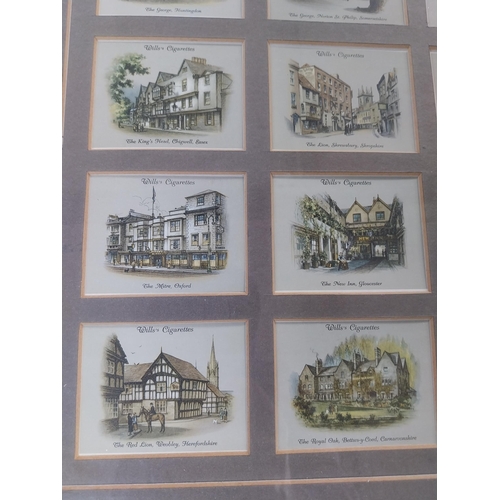 89 - Two Framed montage of Cigarette cards depicting Victorian characters and Country Pubs {80 cm h x 60 ... 