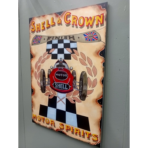 210 - Shell and crown motor spirits advertising oil on canvas {H 100cm x W 70cm } - NOT AVAILABLE TO VIEW ... 