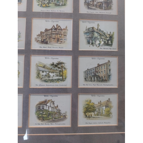 89 - Two Framed montage of Cigarette cards depicting Victorian characters and Country Pubs {80 cm h x 60 ... 