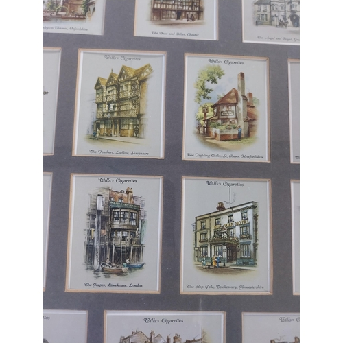 89 - Two Framed montage of Cigarette cards depicting Victorian characters and Country Pubs {80 cm h x 60 ... 