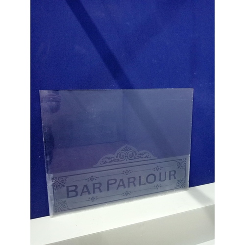 35 - Bar parlour etched glass {H 83cm x W 108cm } - NOT AVAILABLE TO VIEW IN PERSON