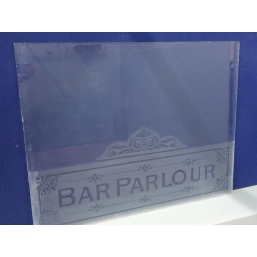 35 - Bar parlour etched glass {H 83cm x W 108cm } - NOT AVAILABLE TO VIEW IN PERSON