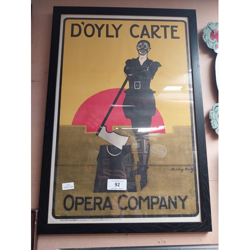 92 - Framed D'Oyly Carte Opera Company advertising print. {81 cm H x 56 cm W}.